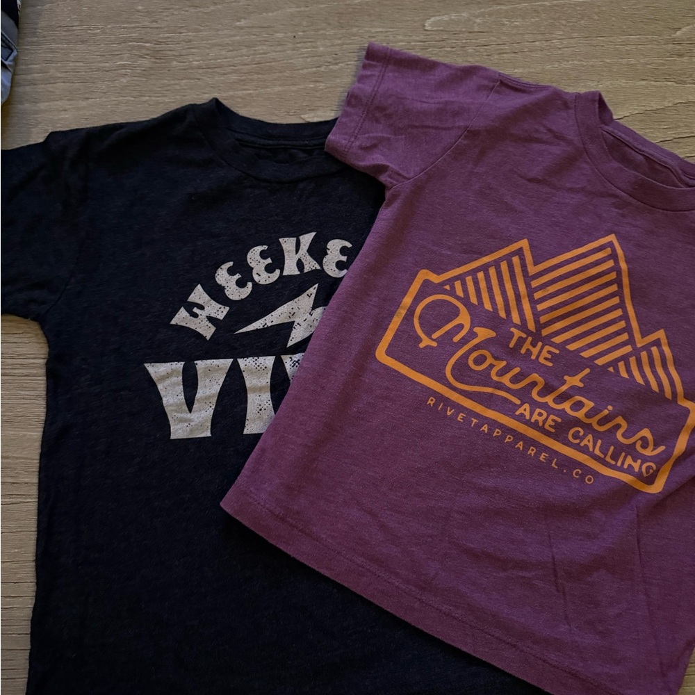 Kids Weekend Vibes and Mountains Tees - Black and Purple